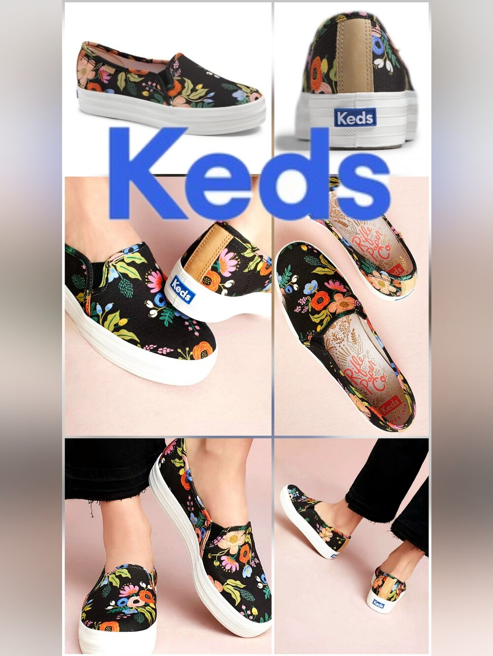 Keds x Rifle Paper Co. Triple Decker Wildflower Platform Slip-On Sneakers